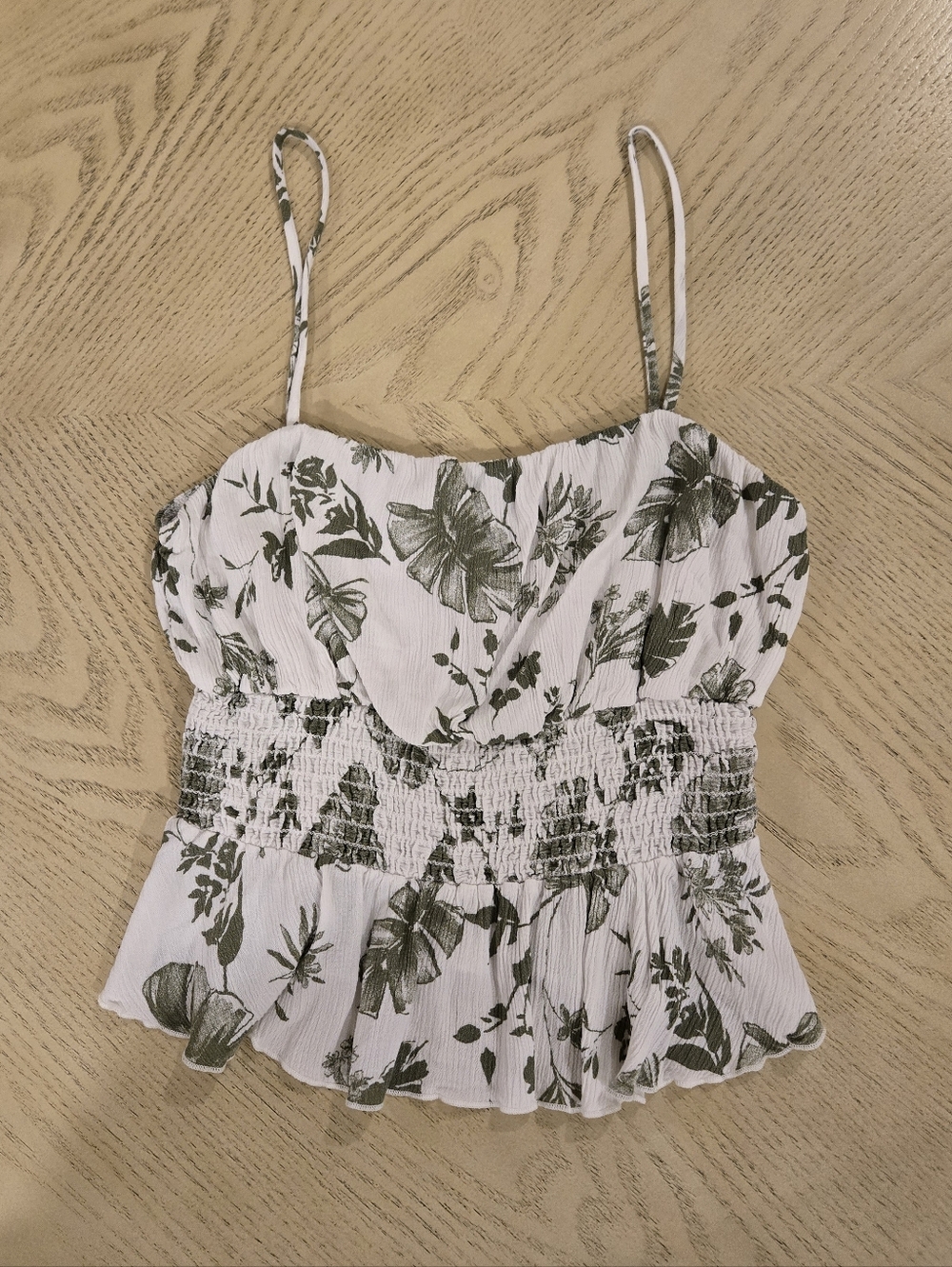 White and Olive Camisole with Floral Print